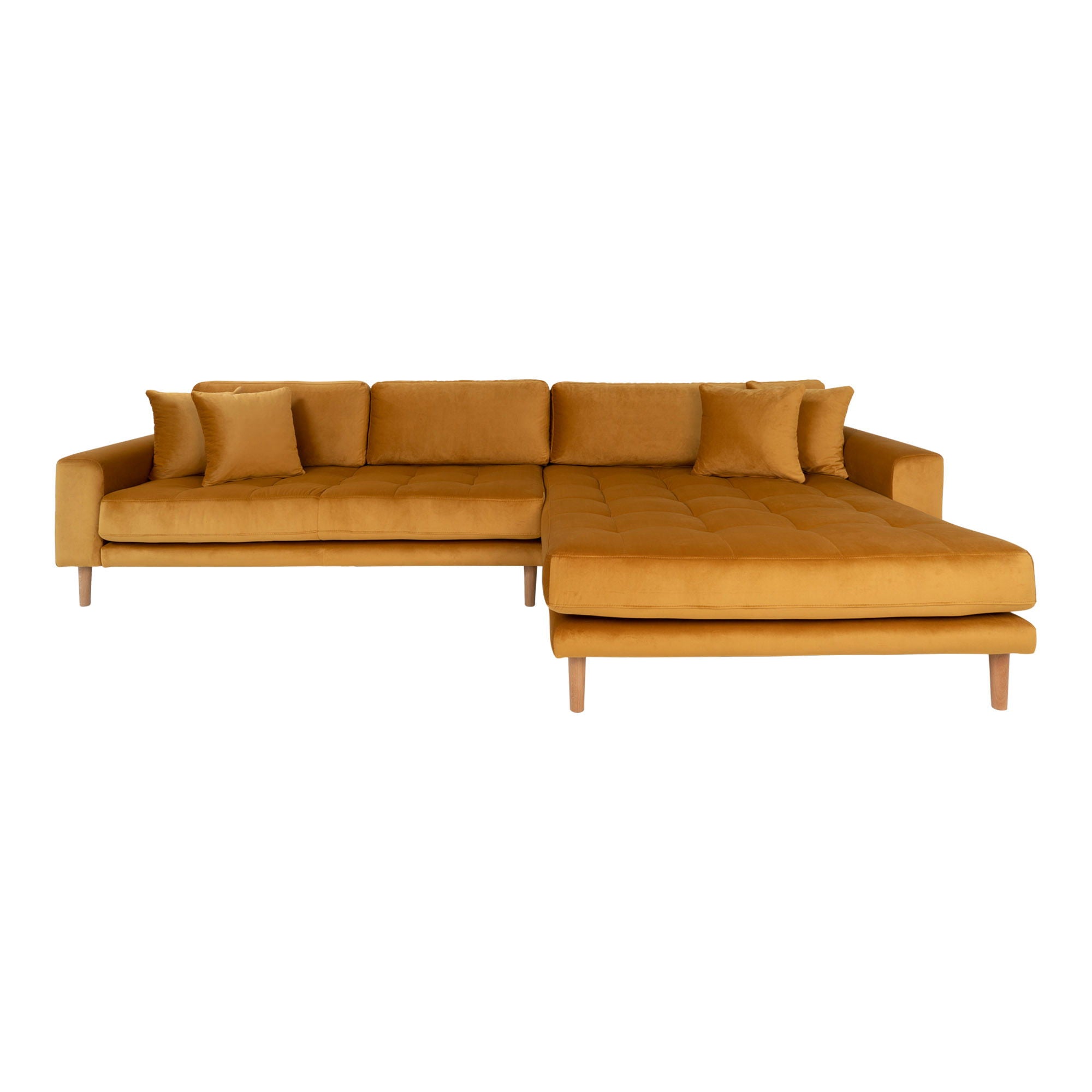 Lido – Ecksofa rechtsseitig, Samt, mit 4 Kissen, 290×170/92×76 cm